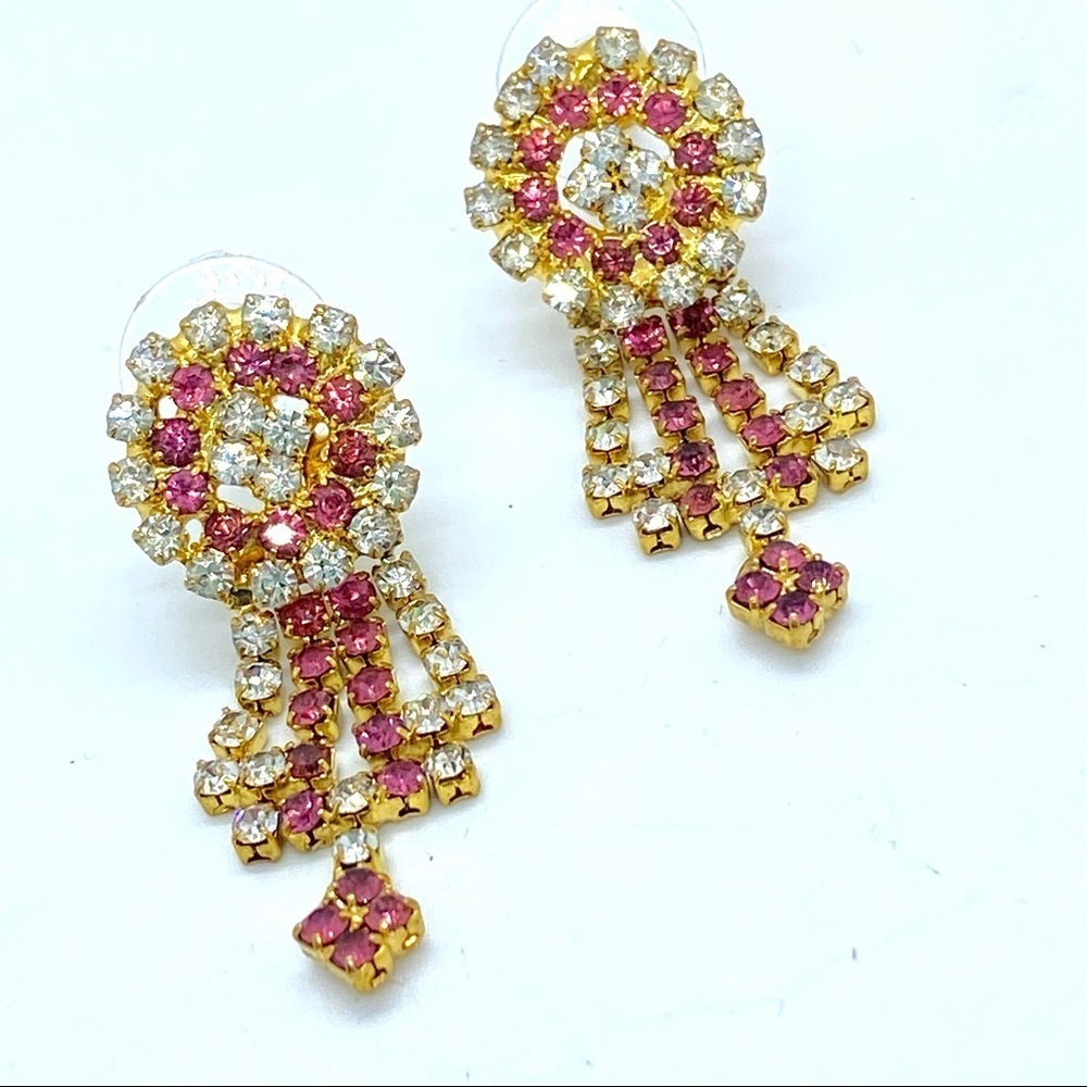 Rhinestone Pink Dangle Earrings Vintage
